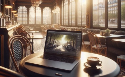 A laptop in a cafe