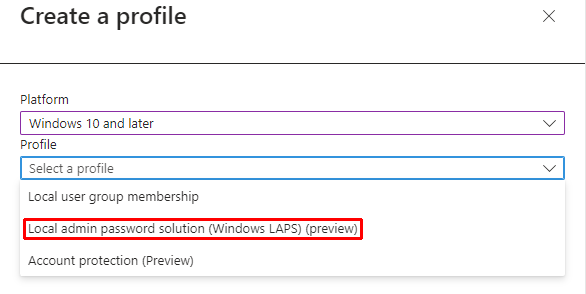 Create LAPS Profile Settings