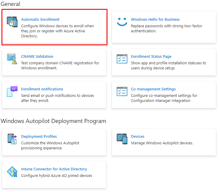 Intune MDM / MAM Settings